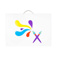 Load image into Gallery viewer, my artworx a2 size art portfolio to store children's artwork with multi coloured brushstrokes design on back