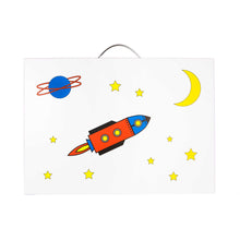 Load image into Gallery viewer, my artworx a2 size art portfolio to store children's artwork with coloured rocket in space design