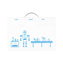 Load image into Gallery viewer, my artworx a3 size art portfolio to store children's artwork with blue robot factory design