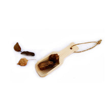 Load image into Gallery viewer, small wooden scoop with twine handle displayed with leaves
