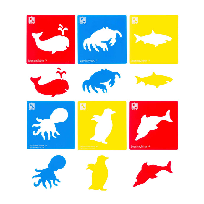 set of six positive and negative sea life stencils