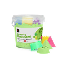 Load image into Gallery viewer, Educational Colours Green Sensory Magic Sand with moulds in tub