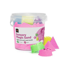 Load image into Gallery viewer, Educational Colours Pink Sensory Magic Sand with moulds in tub