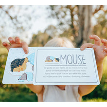 Load image into Gallery viewer, Yogi Gun Yoga card depicting mouse yoga pose with instructions
