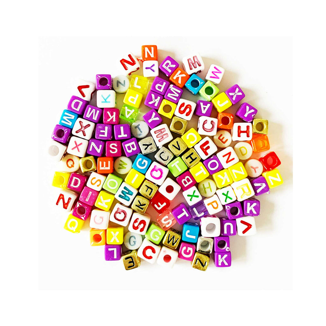 alphabet beads in mixed colours with upper case letters