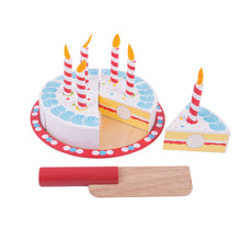 Load image into Gallery viewer, colourful wooden toy  that comes in six pieces with candles

