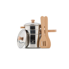 Load image into Gallery viewer, new classic toys seven piece metal pans set with wooden handles and utensils front view 
