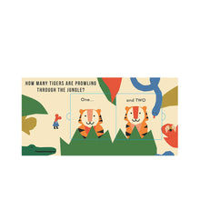 Load image into Gallery viewer, inside page of tigers in counting things board book by Anna Kovecses 
