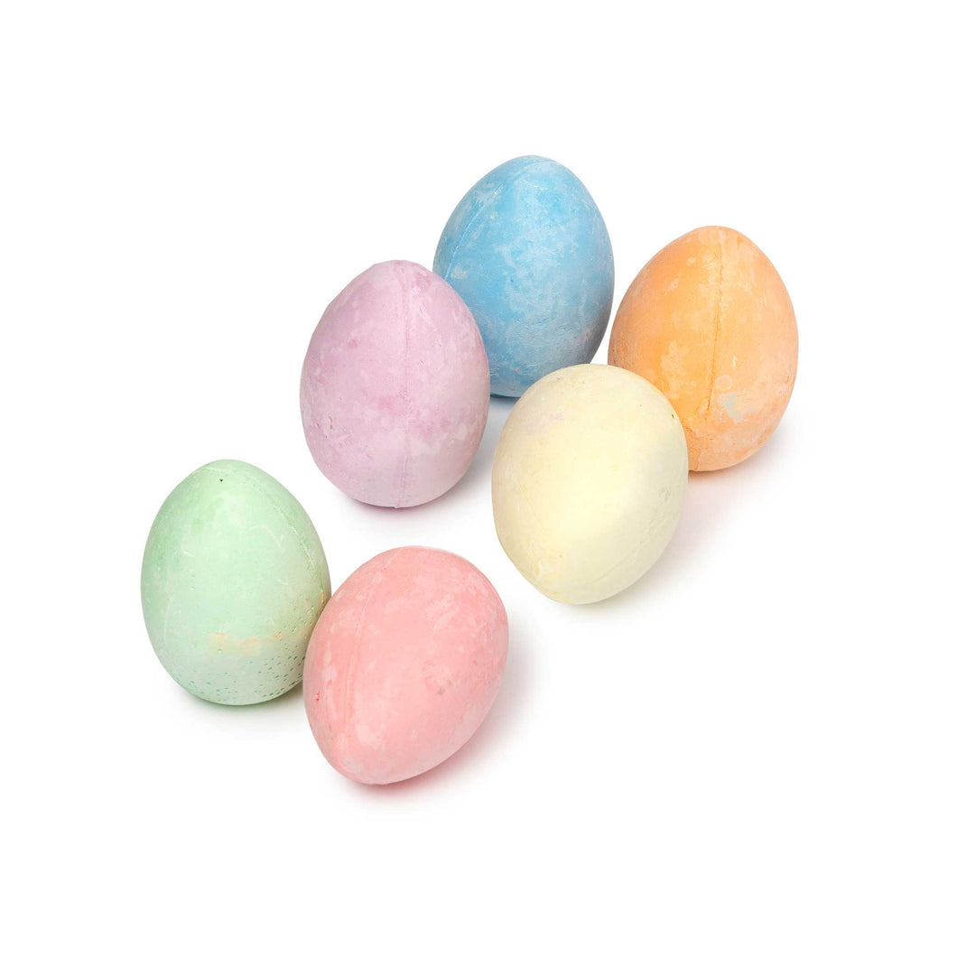 set of six different coloured egg shaped chalk