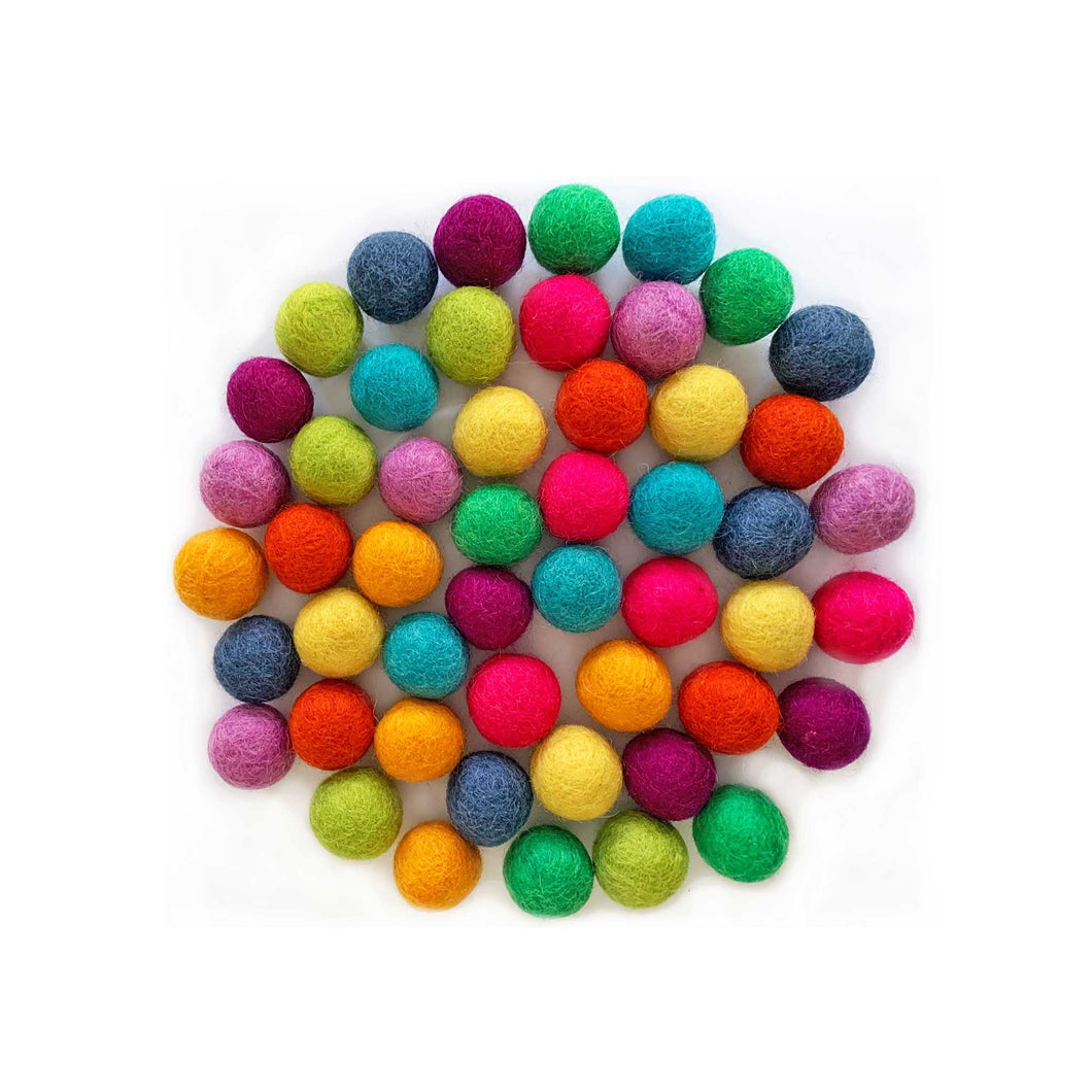 felt balls in assorted bright colours