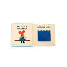 Load image into Gallery viewer, inside page of Opposite Things board book by Anna Kovecses showing little mouse

