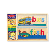 Load image into Gallery viewer, Melissa &amp; Doug See and Spell wooden puzzle set in packaging
