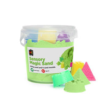 Load image into Gallery viewer, Educational Colours Green Sensory Magic Sand with moulds in tub
