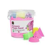 Load image into Gallery viewer, Educational Colours Pink Sensory Magic Sand with moulds in tub
