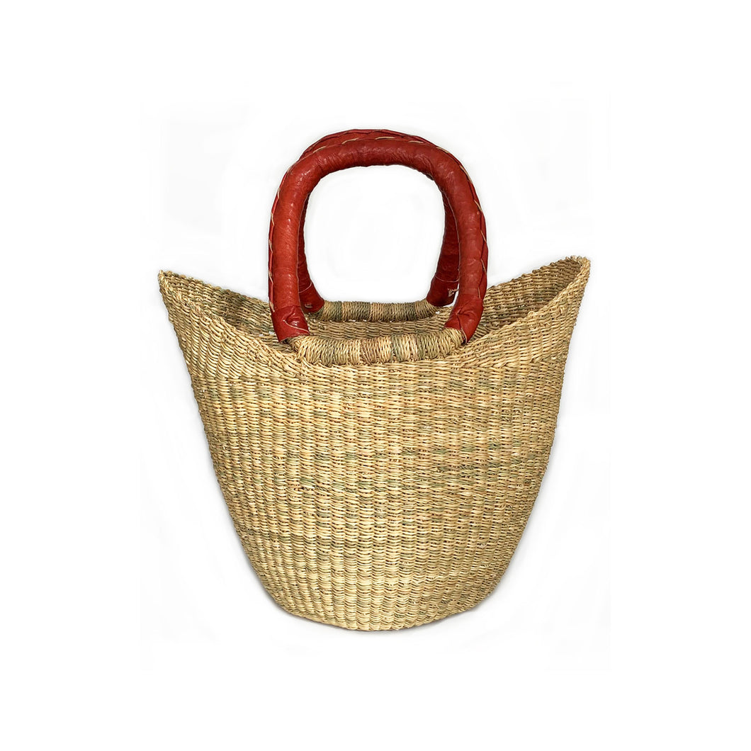 Shopper Basket Natural closed weave - Leather handle