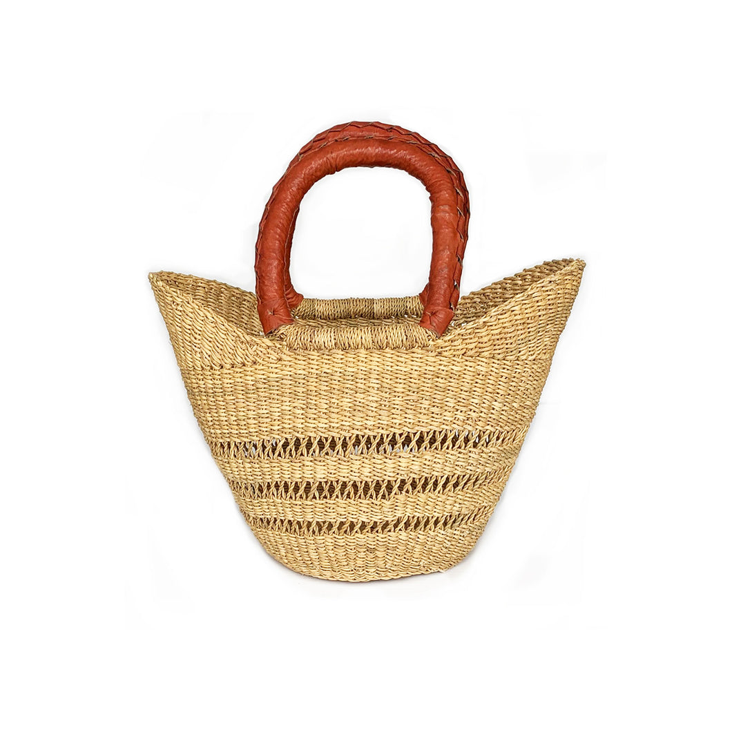 Shopper Basket Natural open weave - Leather handle
