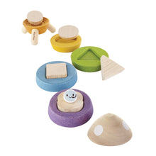 Load image into Gallery viewer, plan toys wooden stacking rocket showing coloured shape inserts
