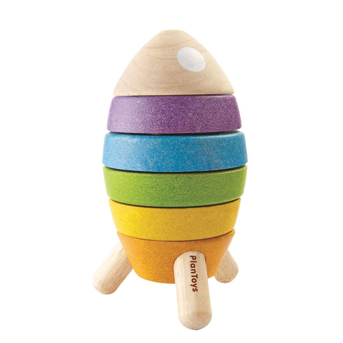 plan toys coloured wooden stacking rocket