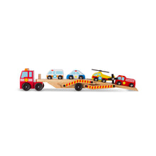 Load image into Gallery viewer, Melissa &amp; Doug emergency vehicle carrier with extended ramp for helicopter, ambulance, fire truck and police car
